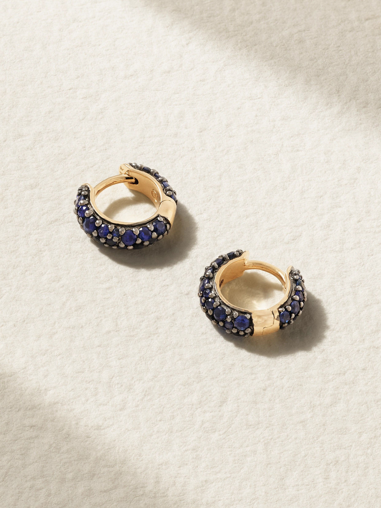 Lucy Delius Chubby Rhodium-plated 14-karat Gold Sapphire Hoop Earrings In Blue