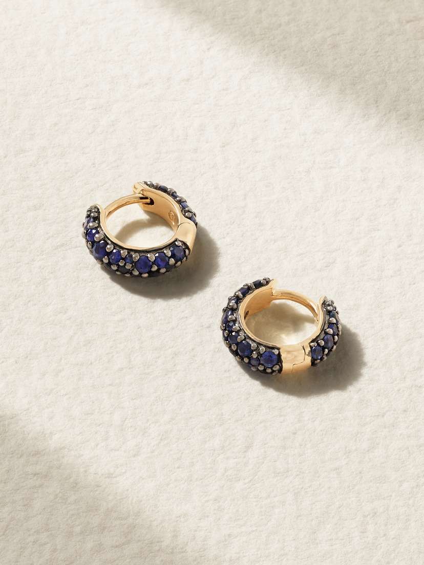 Lucy Delius Chubby Rhodium-plated 14-karat Gold Sapphire Hoop Earrings
