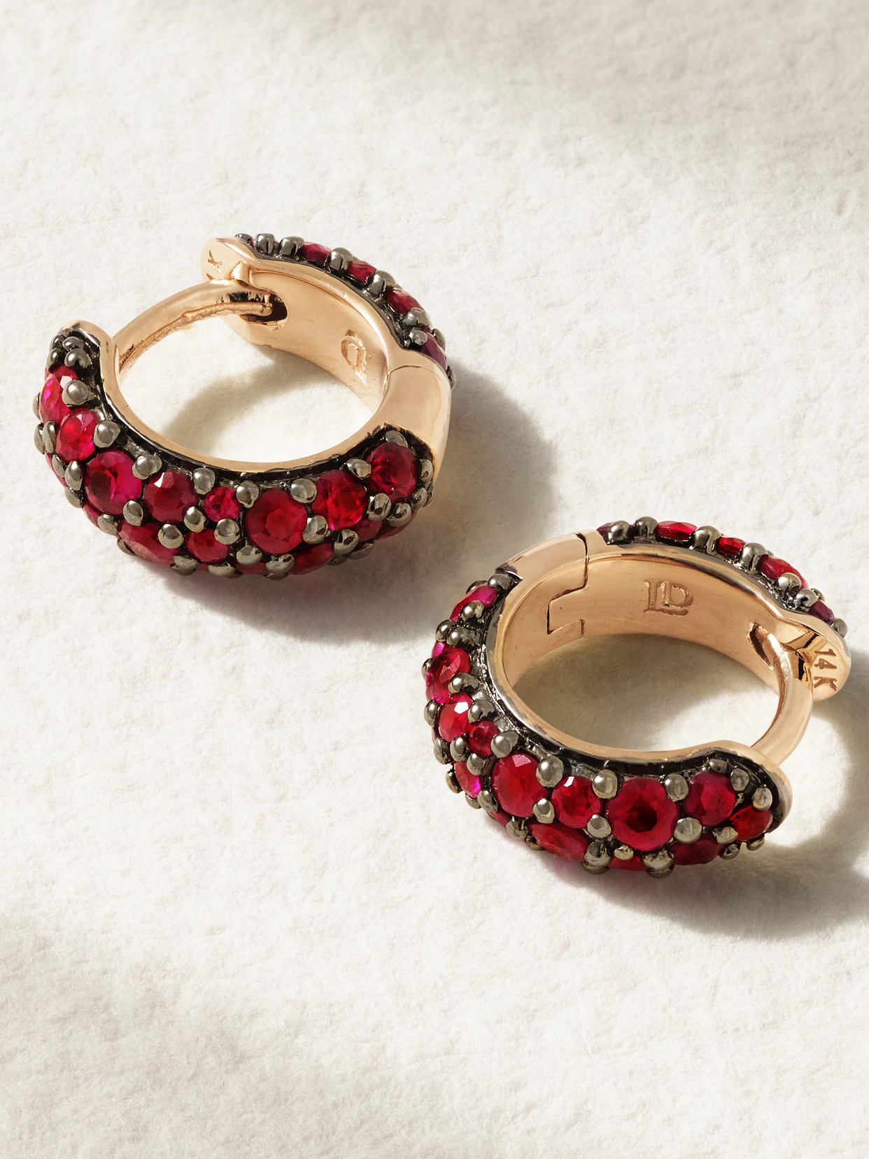 Lucy Delius Chubby Rhodium-plated 14-karat Gold Ruby Hoop Earrings In Red