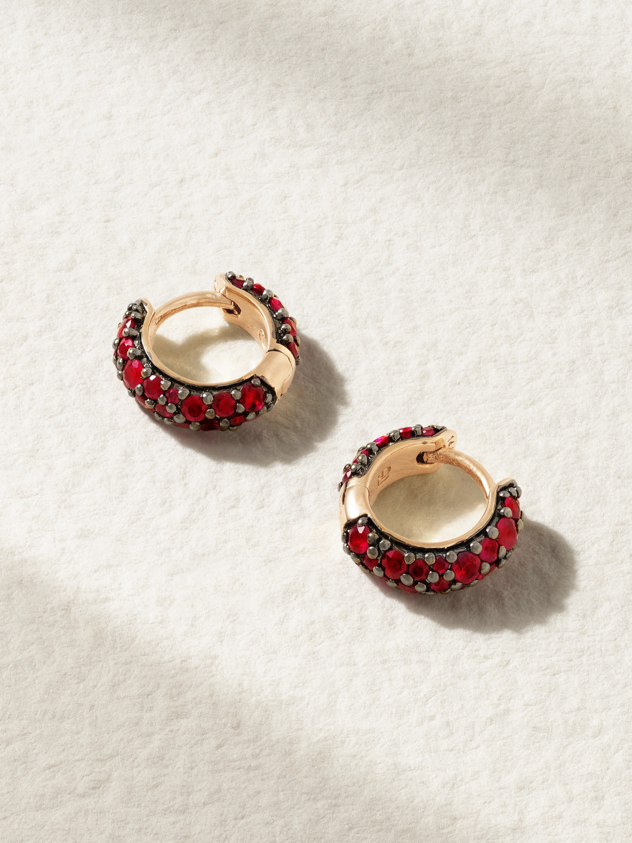 Lucy Delius Chubby Rhodium-plated 14-karat Gold Ruby Hoop Earrings In Red