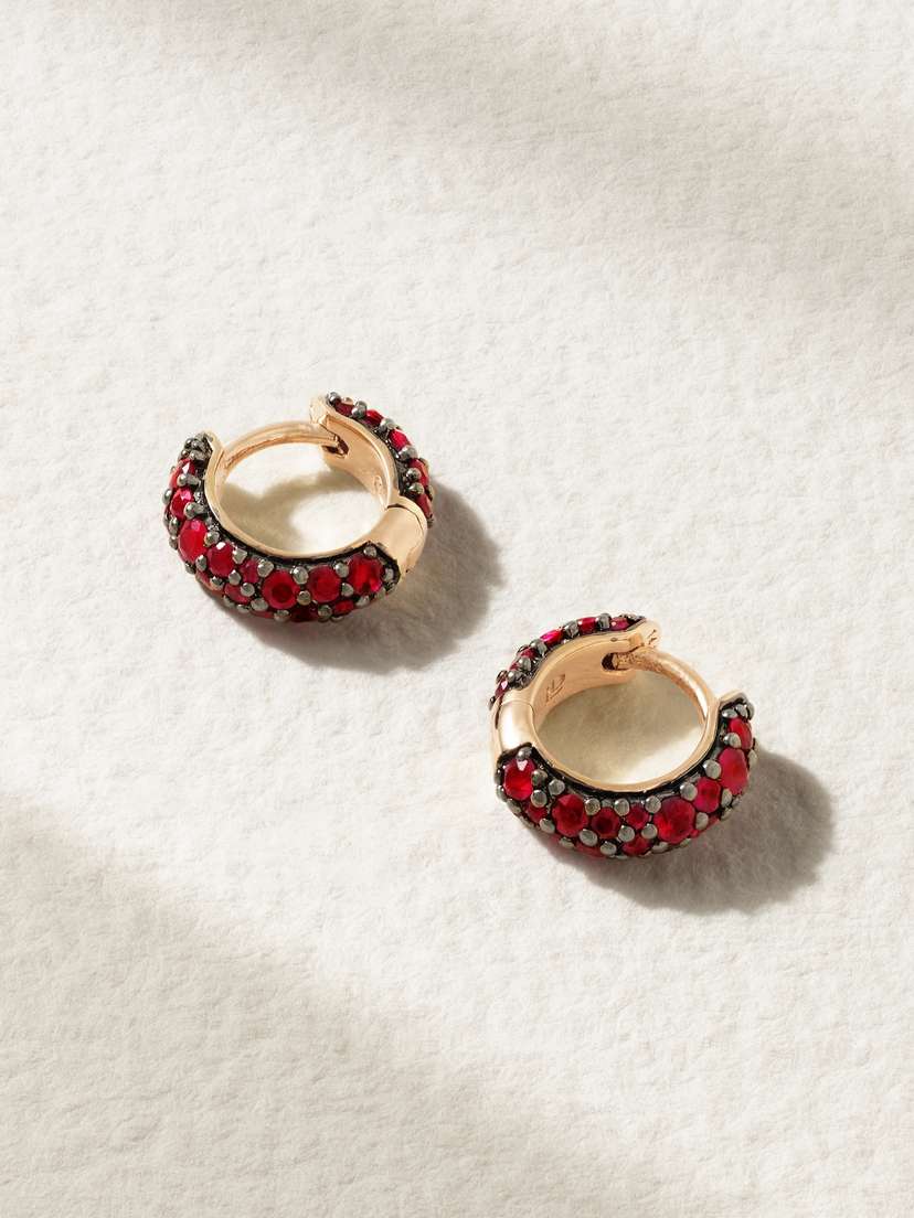 Lucy Delius Chubby Rhodium-plated 14-karat Gold Ruby Hoop Earrings