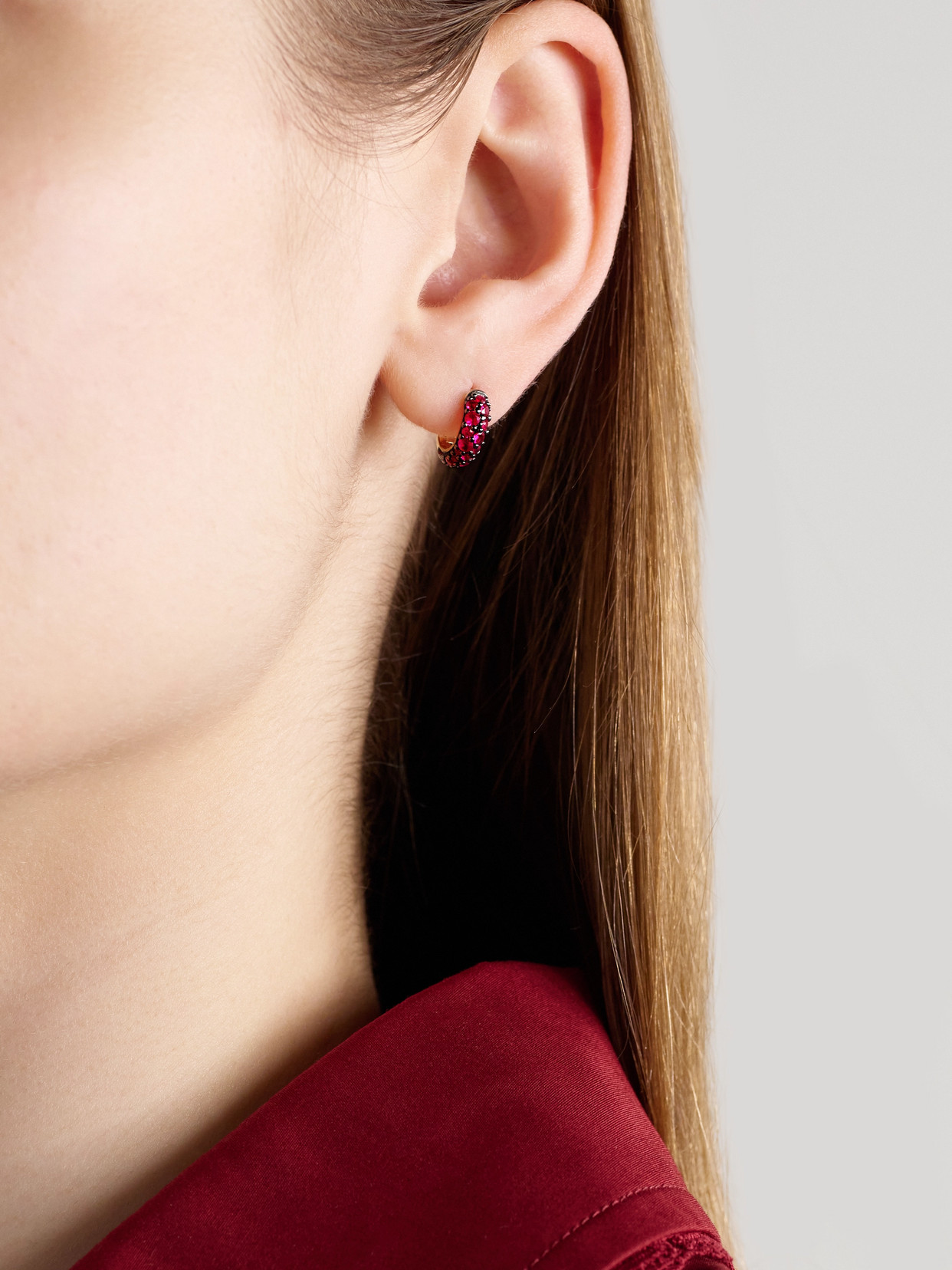 Lucy Delius Chubby Rhodium-plated 14-karat Gold Ruby Hoop Earrings In Red