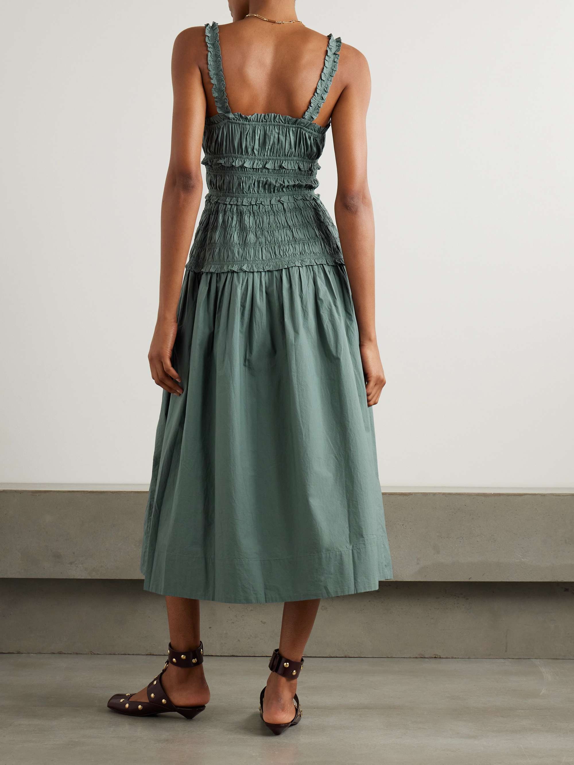 DÔEN Marianne shirred organic cotton-poplin midi dress