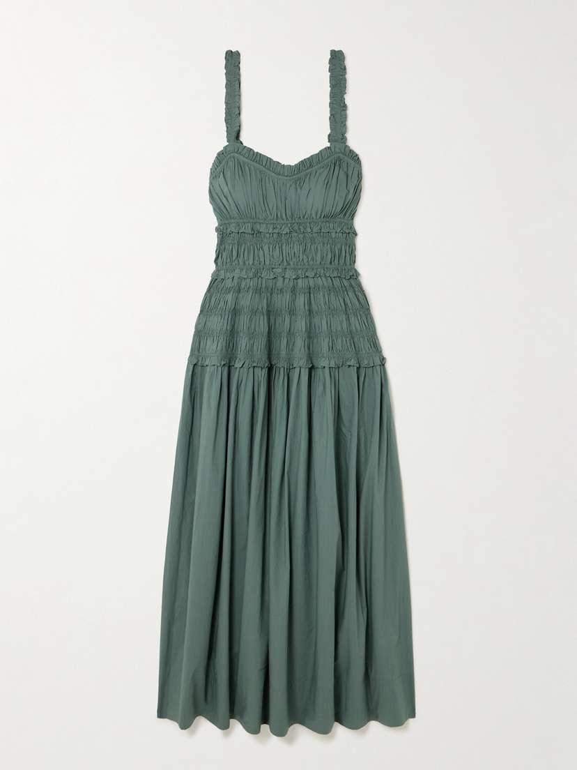 DÔEN Marianne Shirred Organic Cotton-poplin Midi Dress