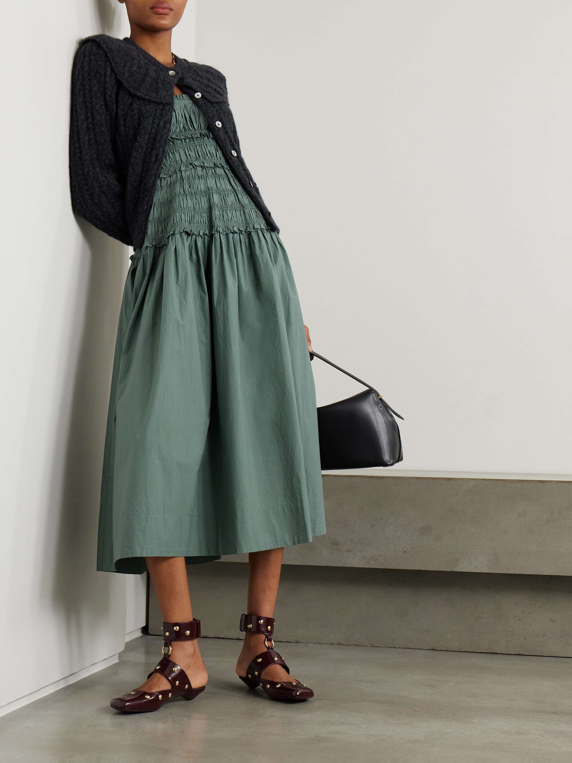 DÔEN Marianne shirred organic cotton-poplin midi dress
