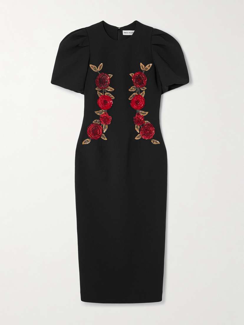 Rebecca Vallance Rosetta Embellished Cady Midi Dress