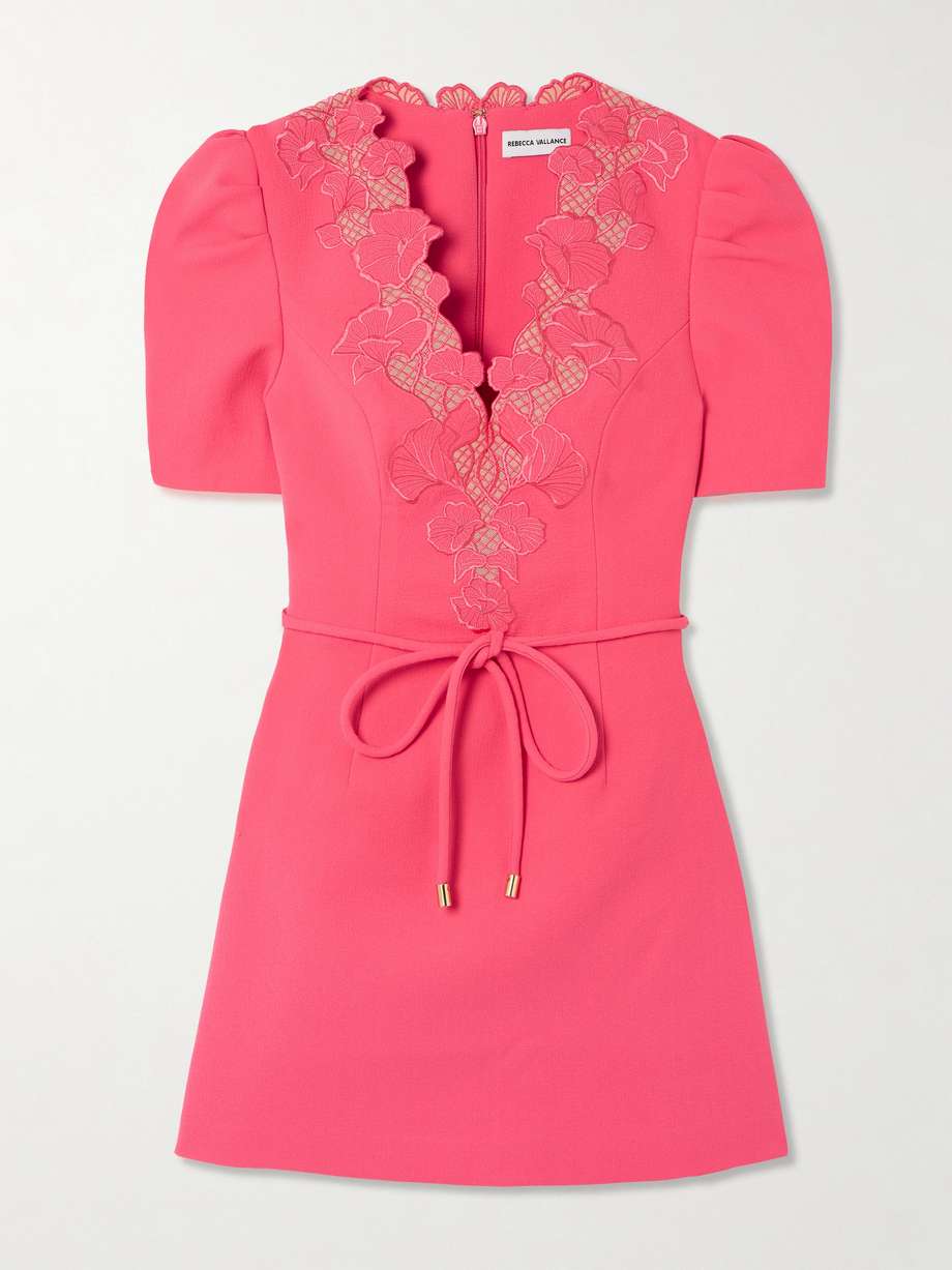 lulu belted lace-trimmed cady mini dress