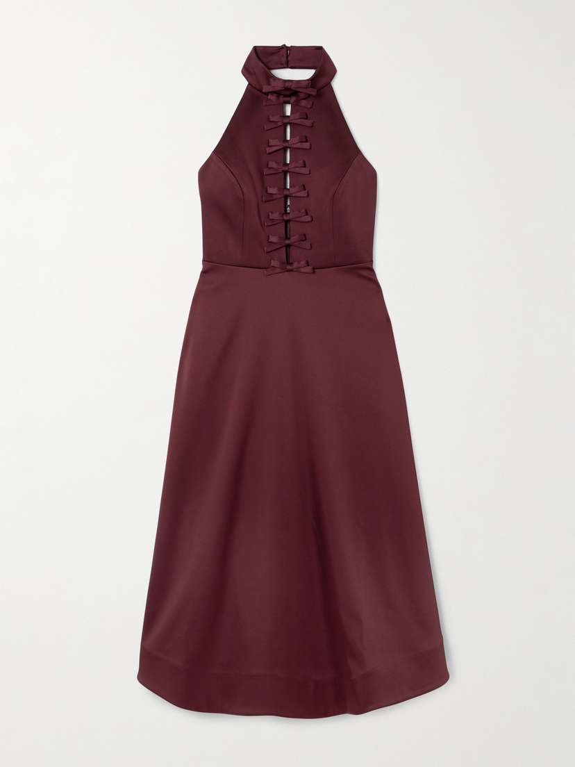 Rebecca Vallance Cutout Bow-detailed Duchesse-satin Halterneck Midi Dress