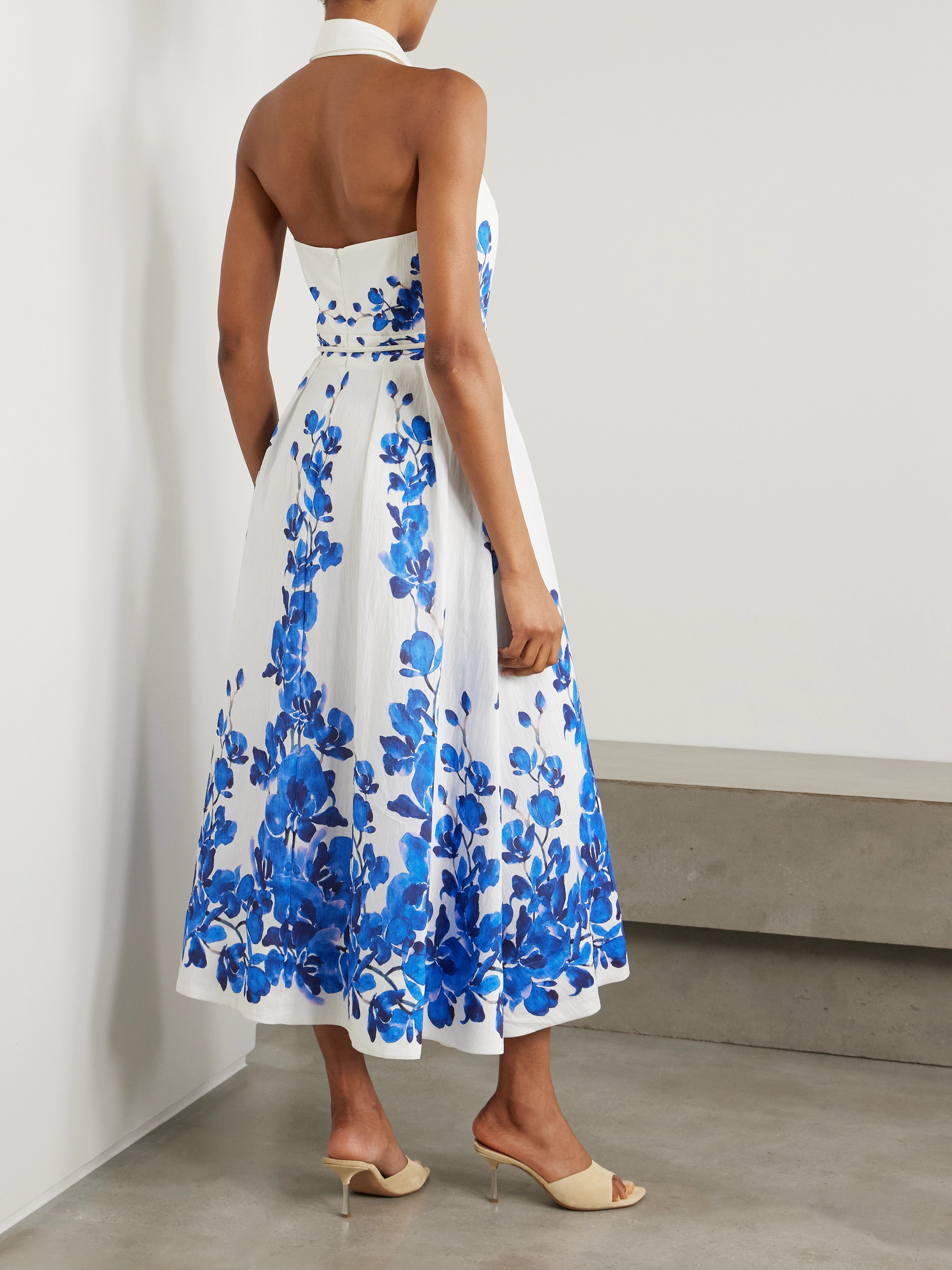 Rebecca Vallance Orchid Blues belted floral-print voile halterneck midi dress thumbnail