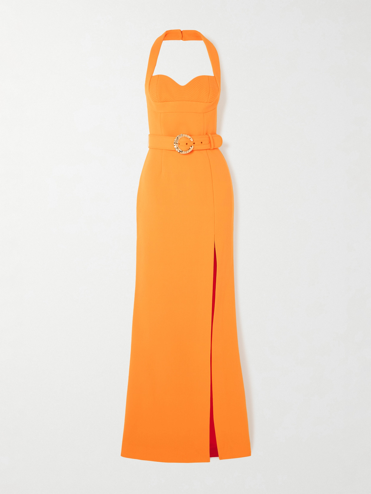 Rebecca Vallance Santara Belted Crepe Gown In Orange