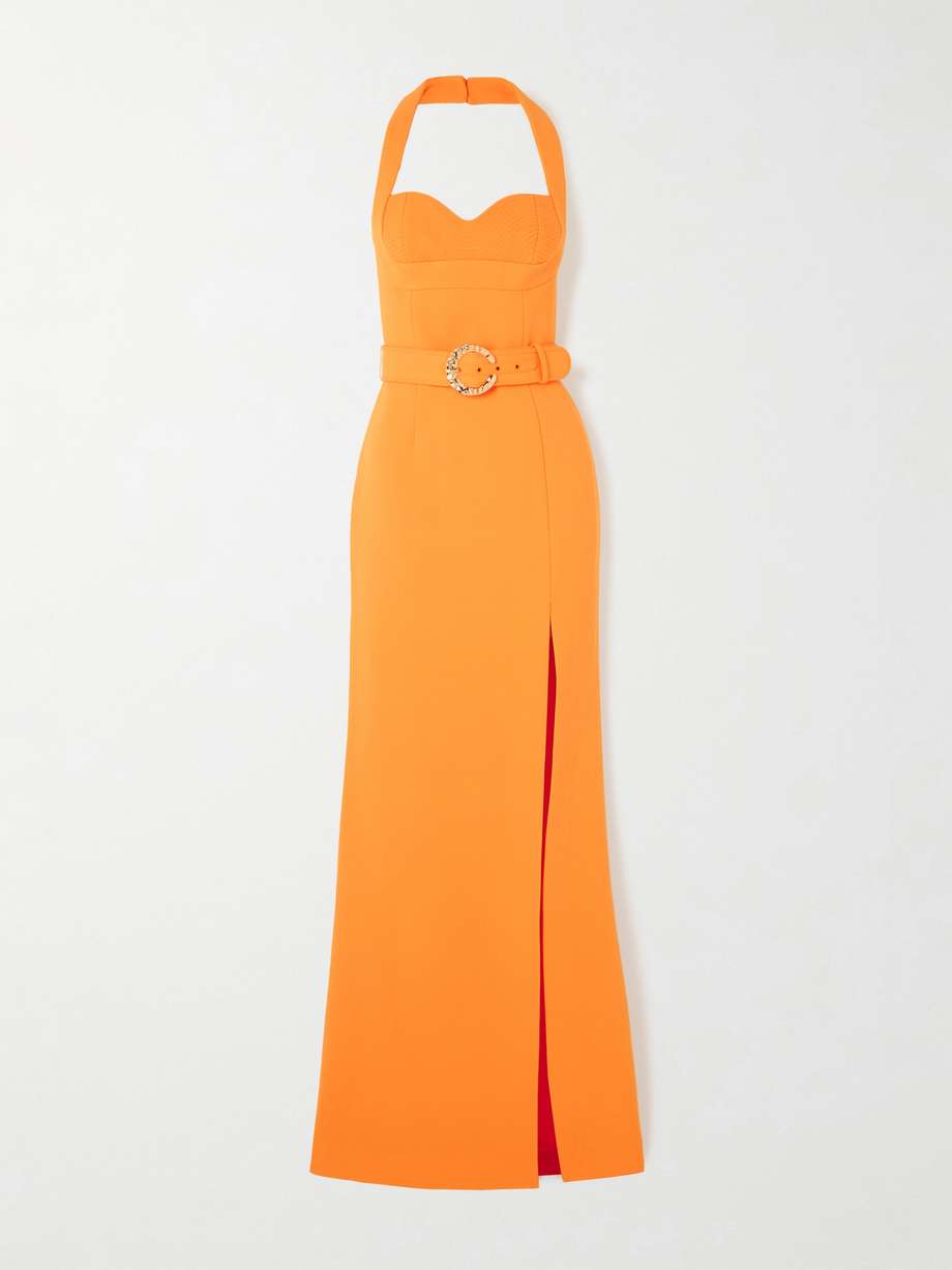 santara belted crepe gown