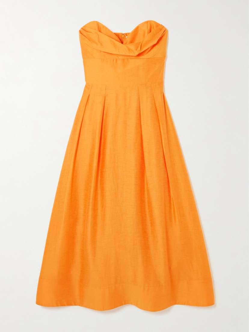 Rebecca Vallance Cera Strapless Draped Pleated Lyocell-blend Midi Dress