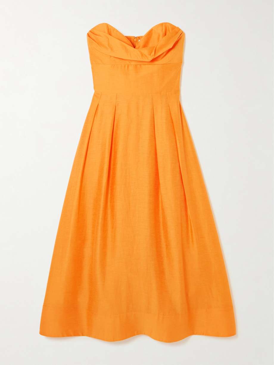 cera strapless draped pleated lyocell-blend midi dress