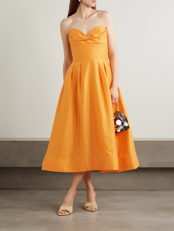 Rebecca Vallance Cera strapless draped pleated Lyocell-blend midi dress