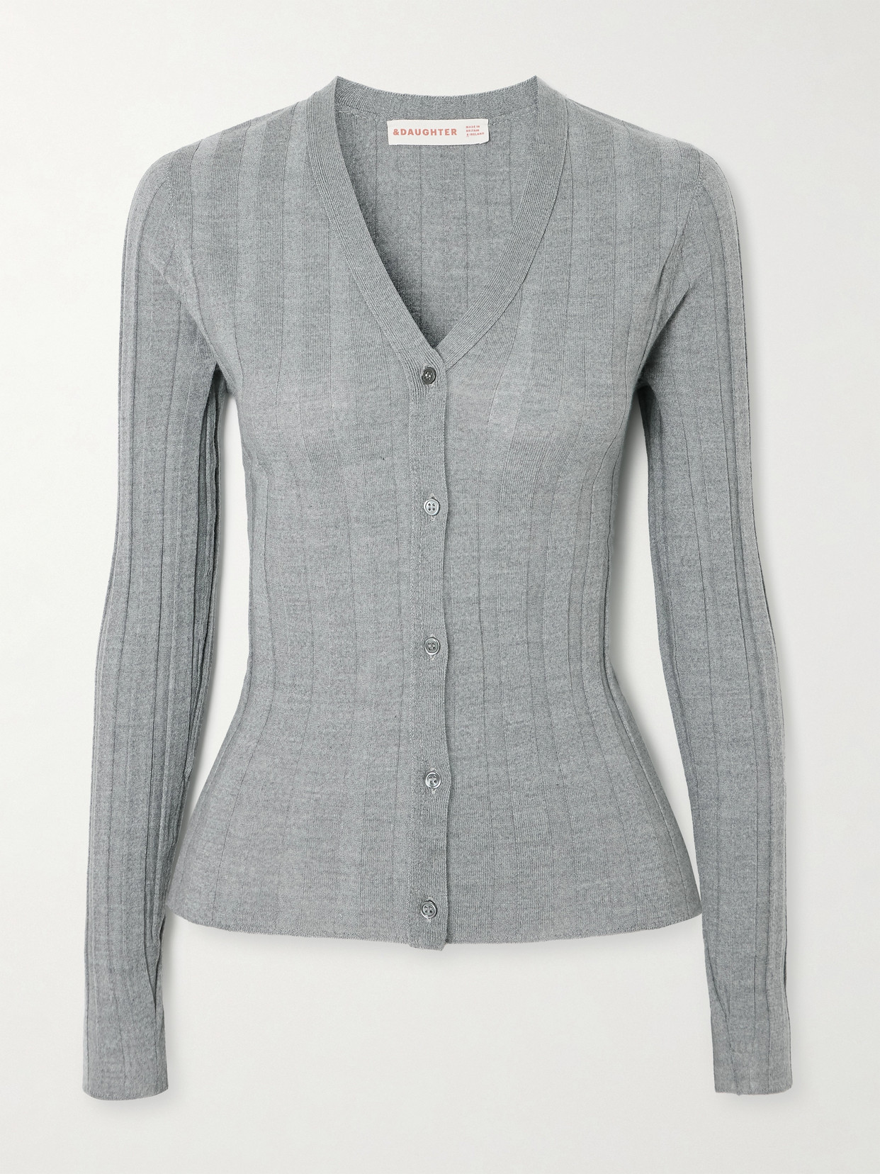 Daughter Ribbed Wool Cardigan In Gray
