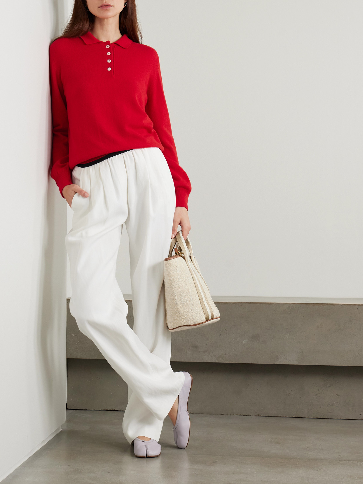 Shop And-daughter Aoife Cashmere And Cotton-blend Polo Sweater In Red