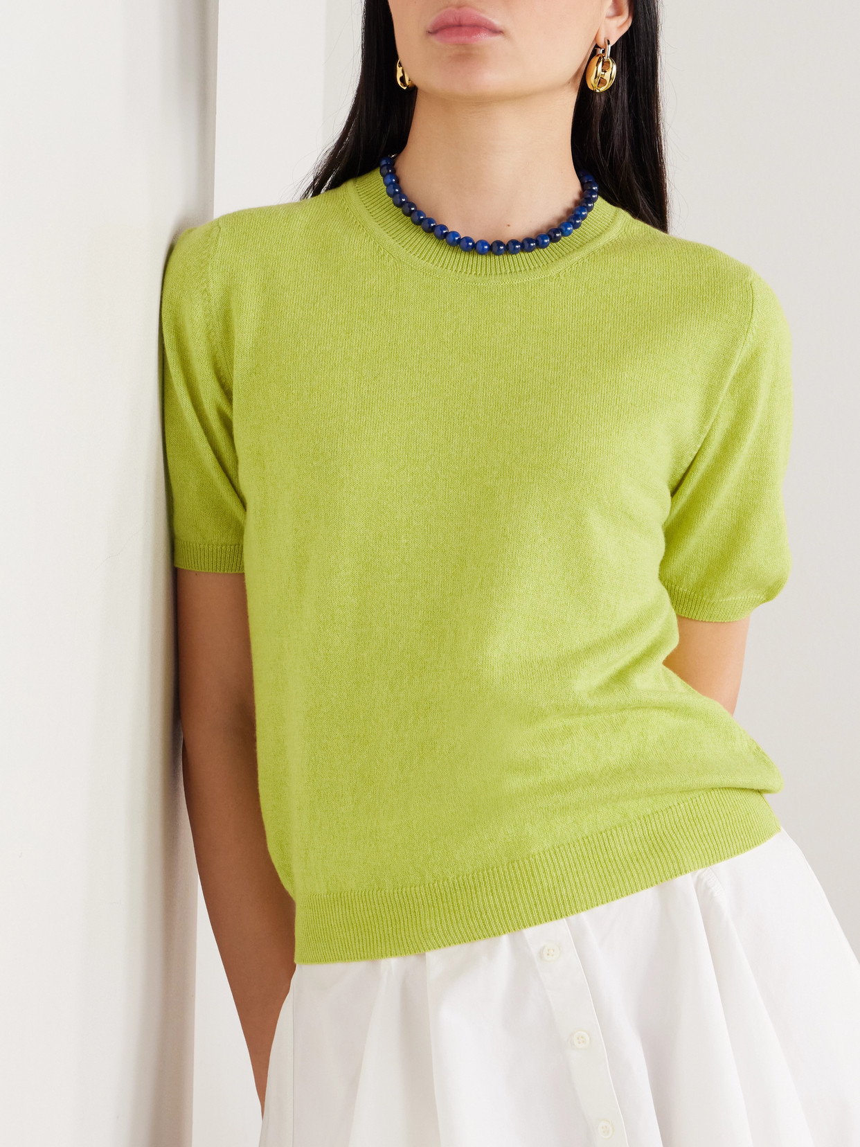 Shop And-daughter Emer Cropped Cashmere And Cotton-blend T-shirt In Green
