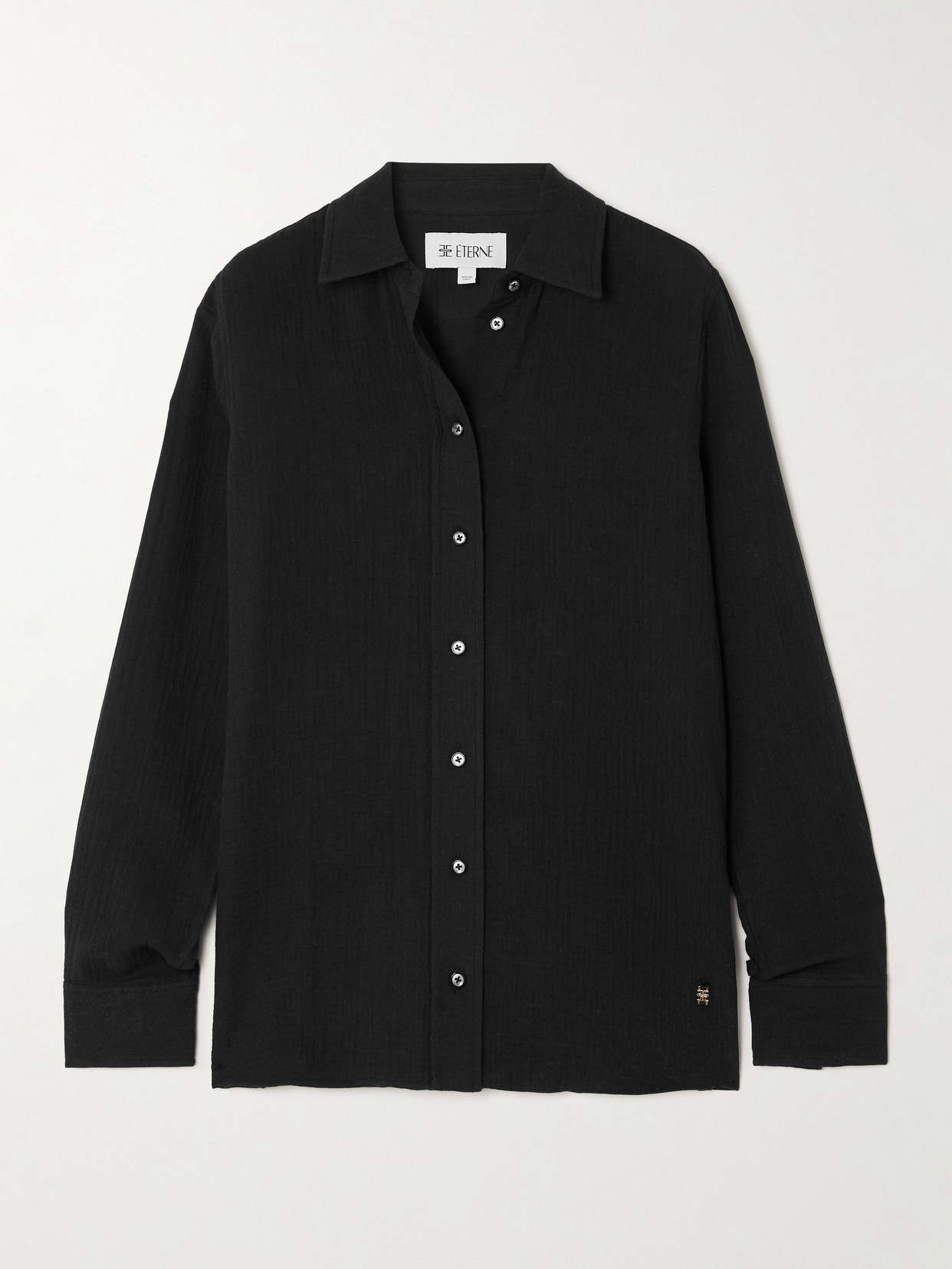 Éterne Constance Embellished Cotton-gauze Shirt In Black