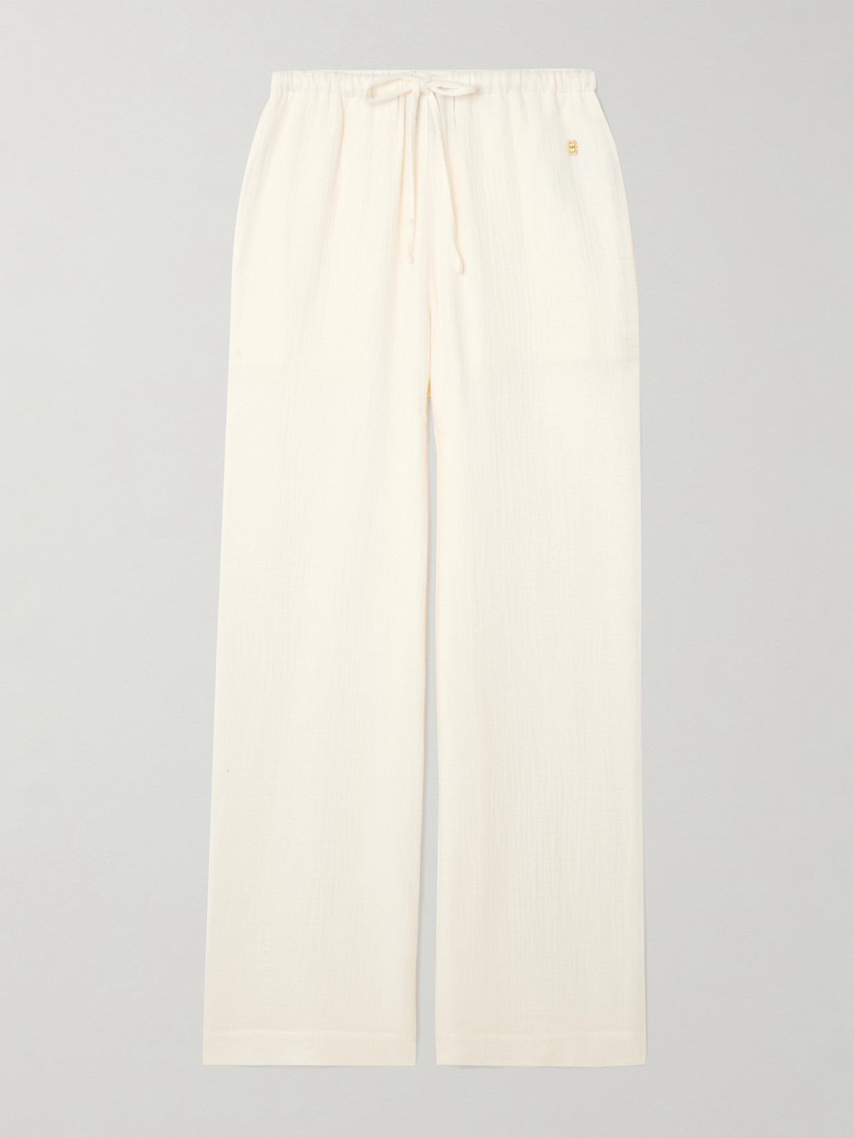 Éterne Brody Embellished Cotton-gauze Straight-leg Pants In Ivory