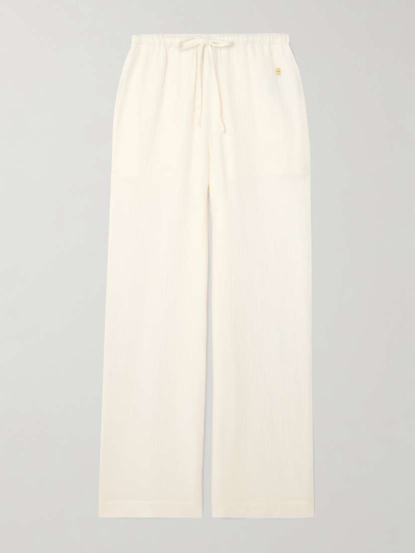 ÉTERNE Brody Embellished Cotton-gauze Straight-leg Pants