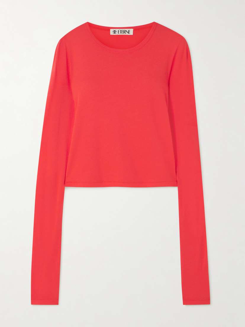 ÉTERNE Long Sleeve Baby Tee Cotton And Modal-blend Jersey T-shirt