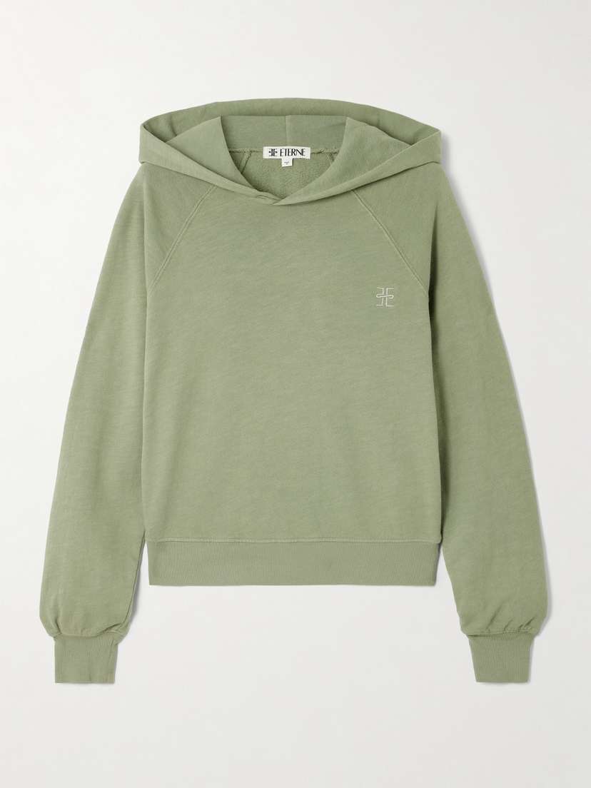 ÉTERNE Sonny Cropped Embroidered Cotton-jersey Hoodie