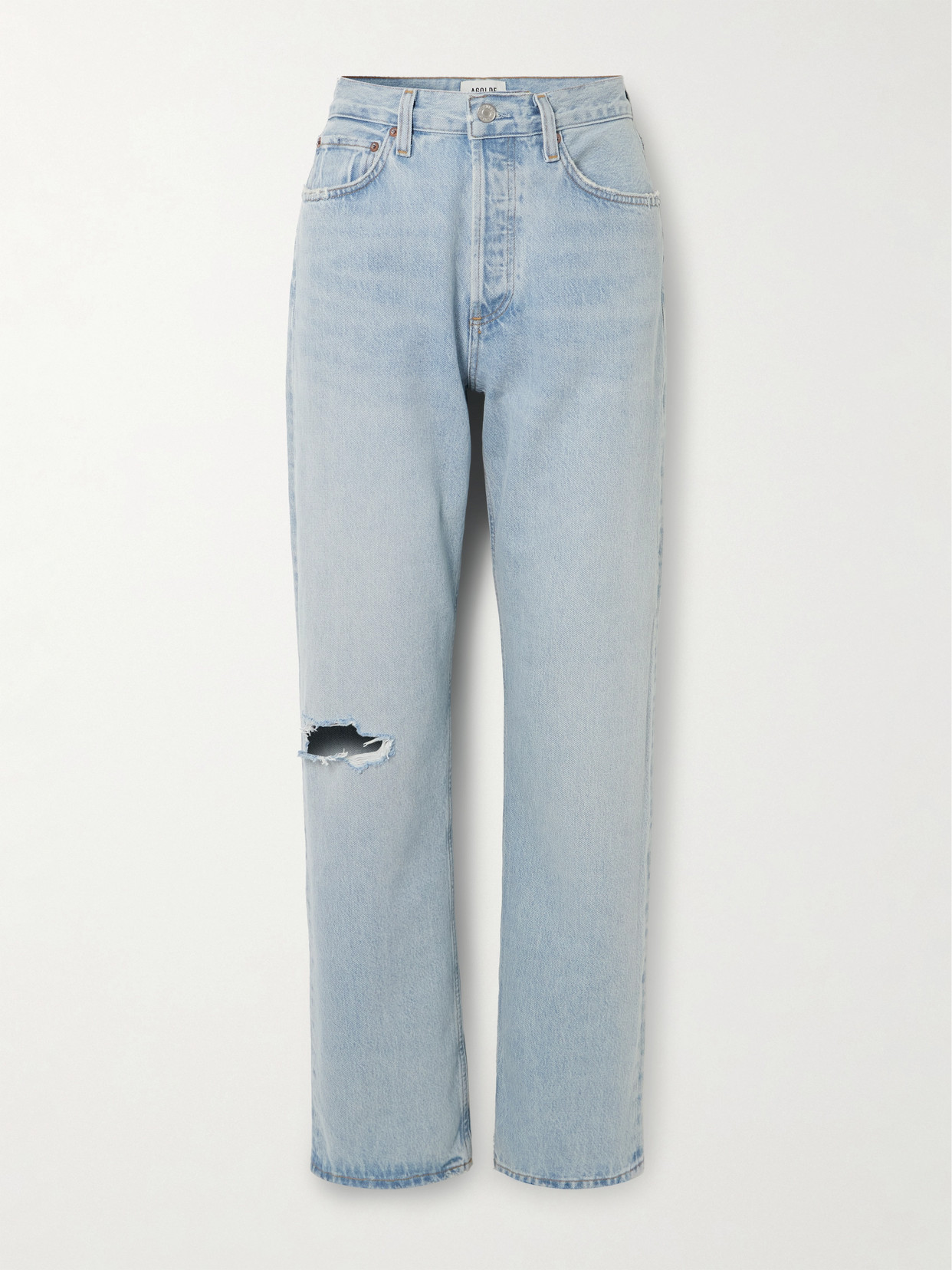 Agolde Kelly Distressed High-rise Straight-leg Jeans In Blue