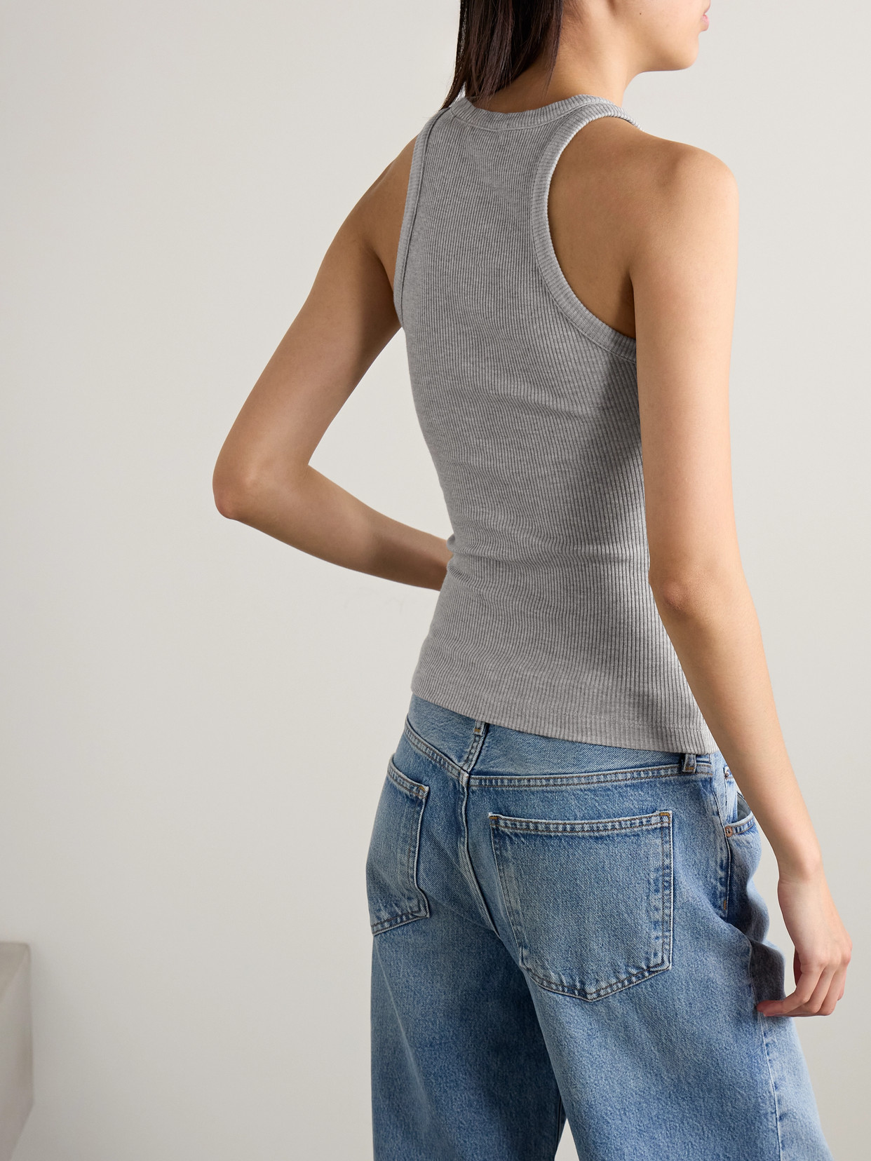 Agolde Rayne Ribbed Stretch Organic Cotton And Lyocell-blend Jersey Tank In Gray