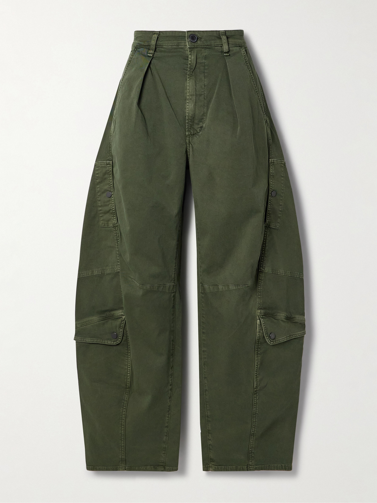 Citizens Of Humanity Flight Pleated Organic Cotton-blend Twill Barrel-leg Pants In Green
