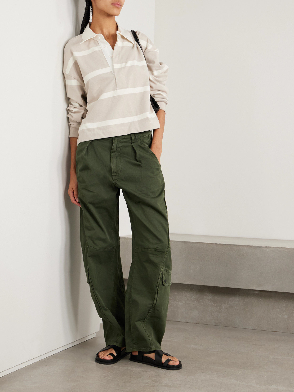 Citizens Of Humanity Flight Pleated Organic Cotton-blend Twill Barrel-leg Pants In Green