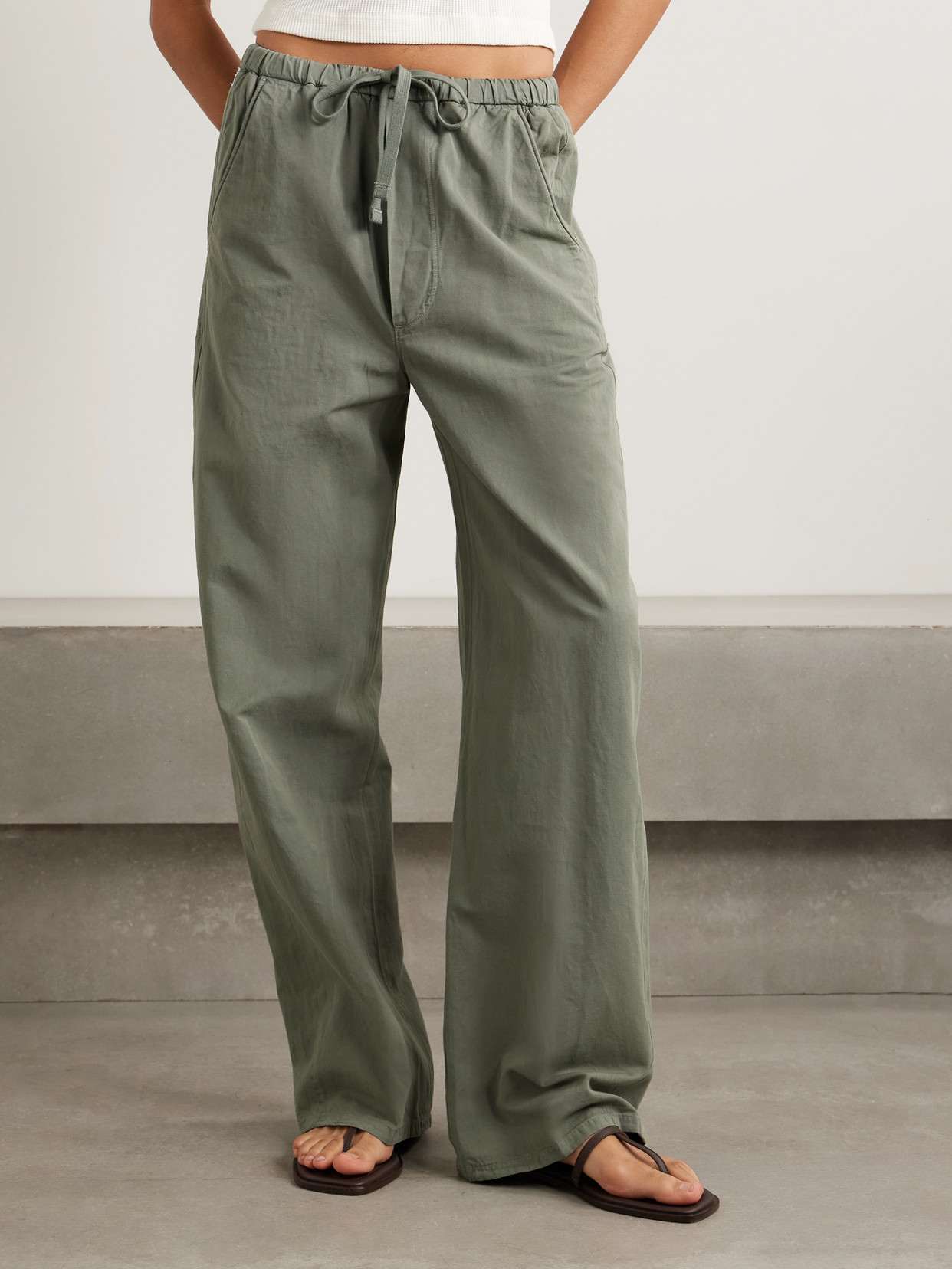 Citizens Of Humanity Aurora Cotton And Linen-blend Wide-leg Pants In Green