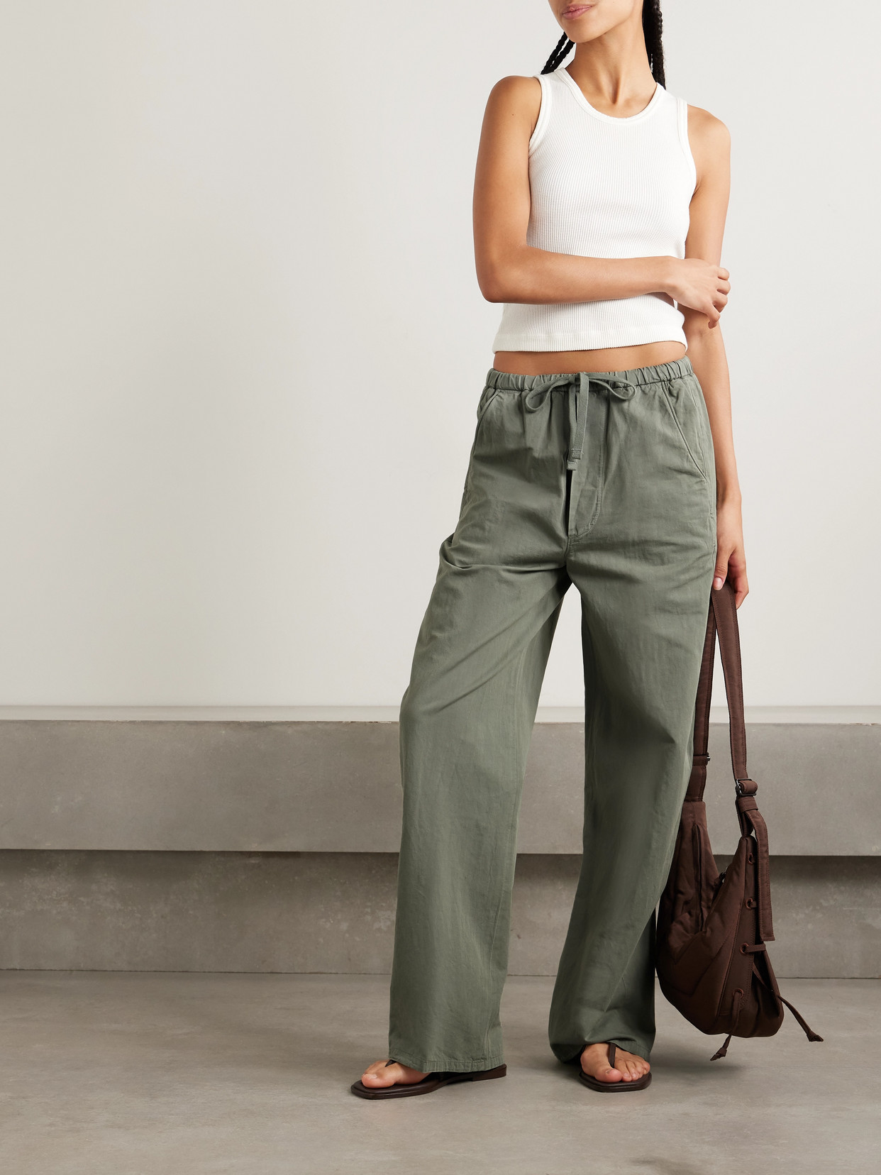 Citizens Of Humanity Aurora Cotton And Linen-blend Wide-leg Pants In Green