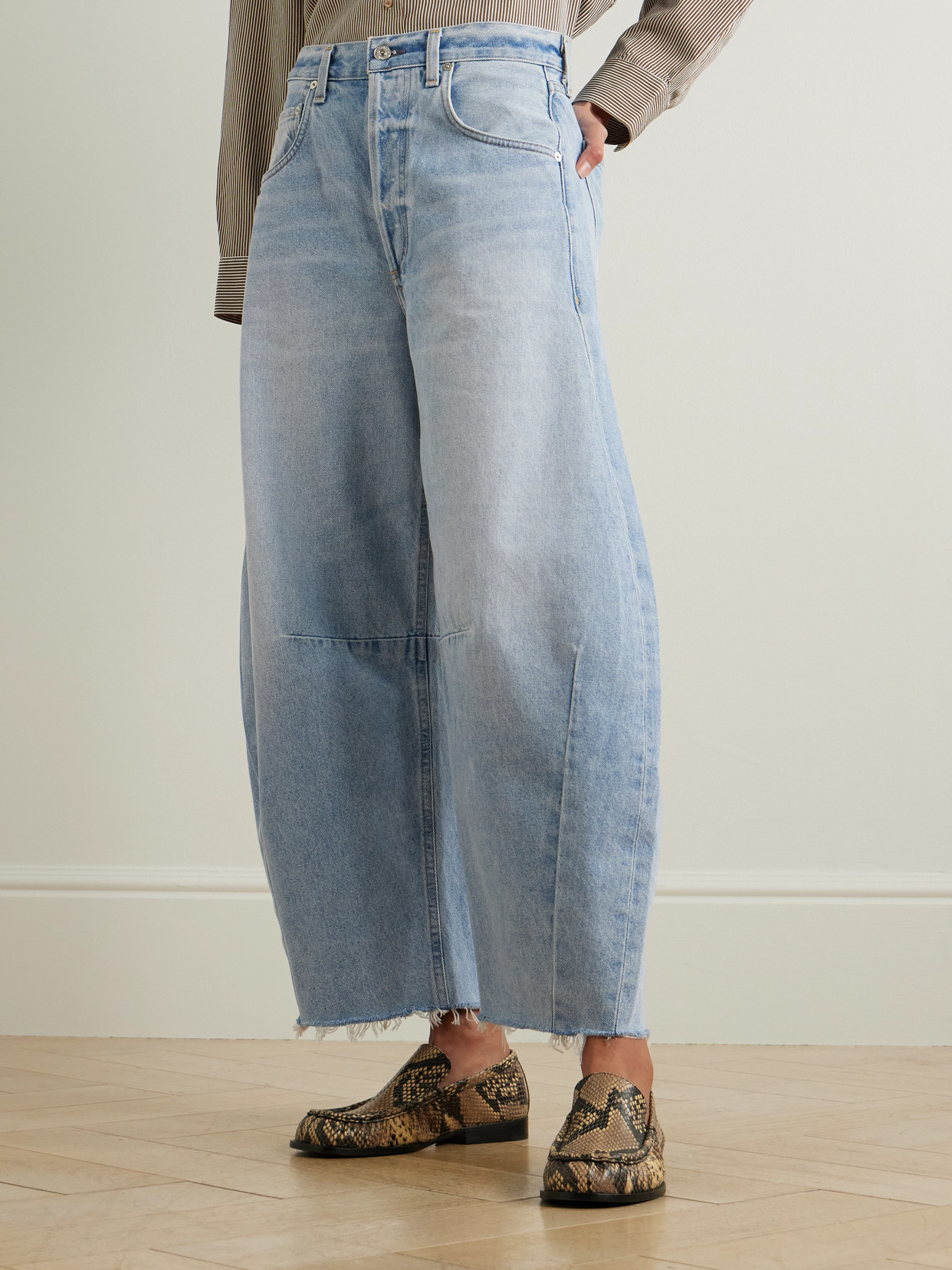 Citizen Of Humanity Horseshoe Frayed High-rise Wide-leg Jeans In Blue
