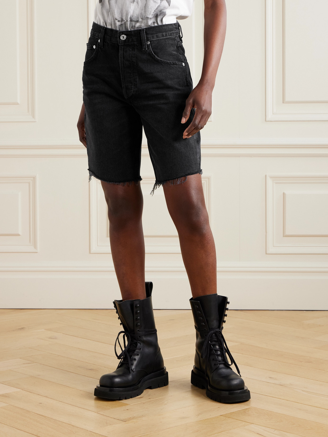 Citizen Of Humanity Brynn Drawstring Organic Cotton Denim Shorts In Black