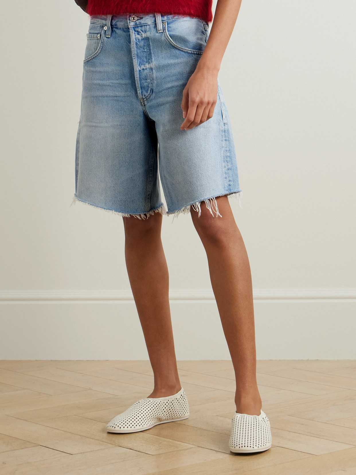 Citizen Of Humanity Citizens Of Humanity Ayla High Waist Raw Hem Cutoff Denim Bermuda Shorts In Blue