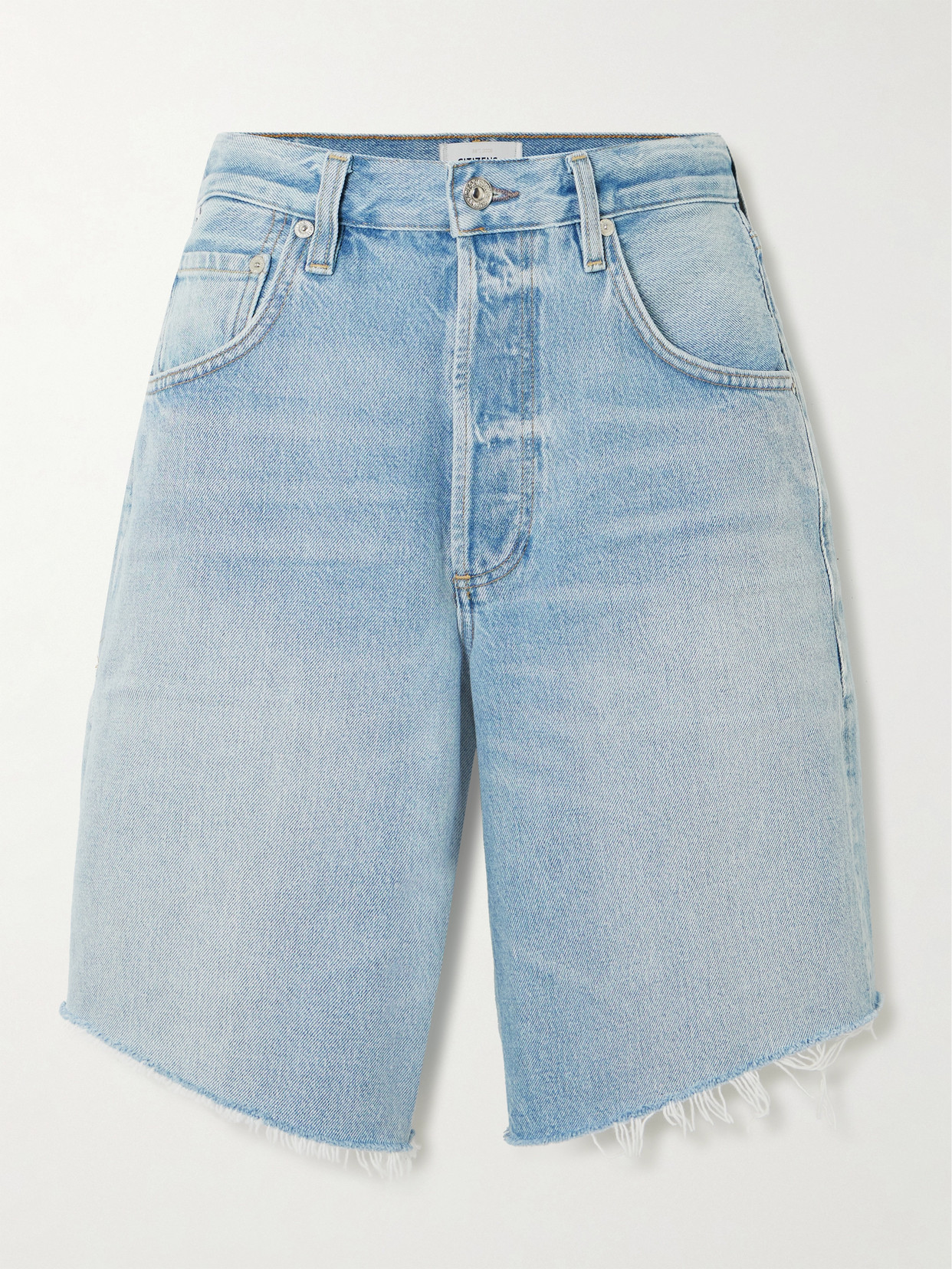 Citizen Of Humanity Citizens Of Humanity Ayla High Waist Raw Hem Cutoff Denim Bermuda Shorts In Blue