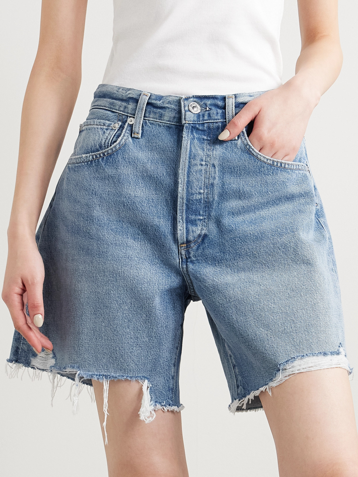 Citizens Of Humanity Marlow Distressed Denim Shorts In Blue
