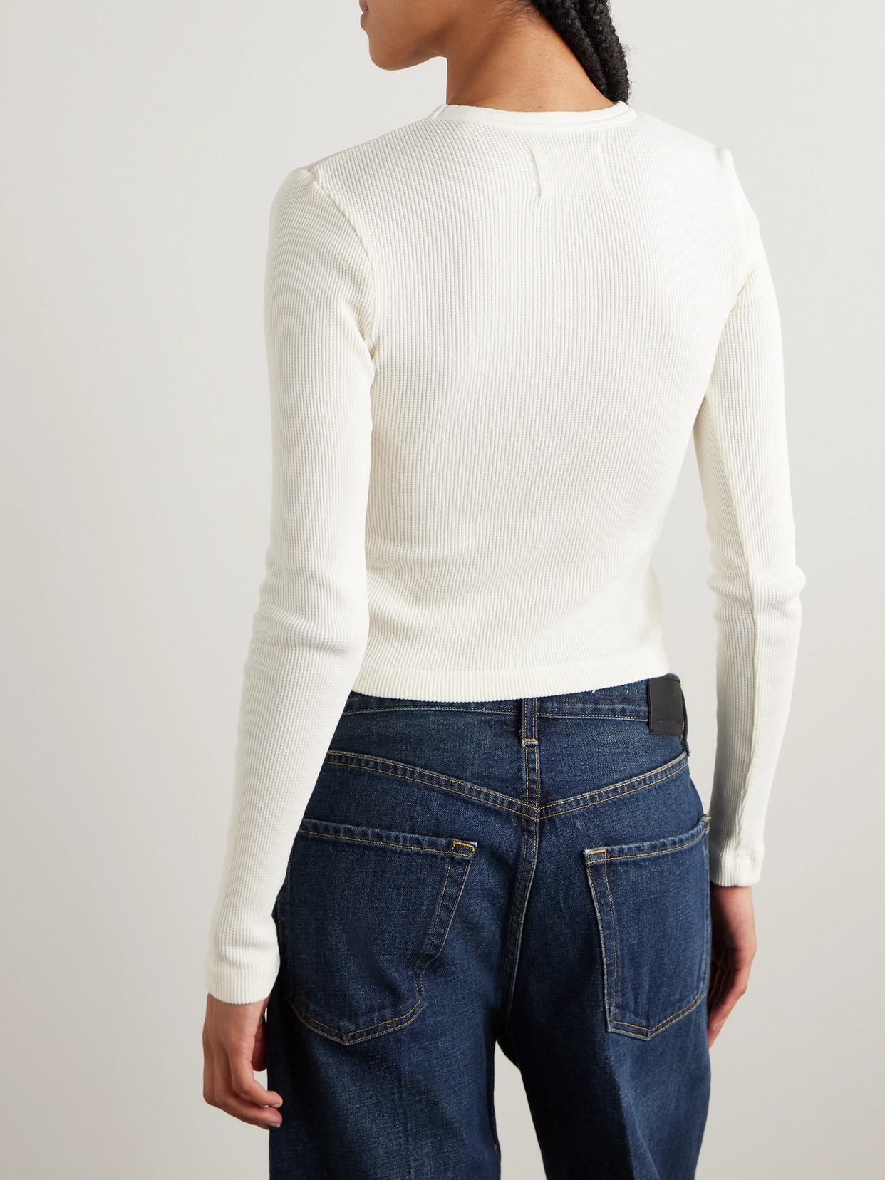 Citizen Of Humanity Pilar Cropped Waffle-knit Cotton T-shirt In Off-white