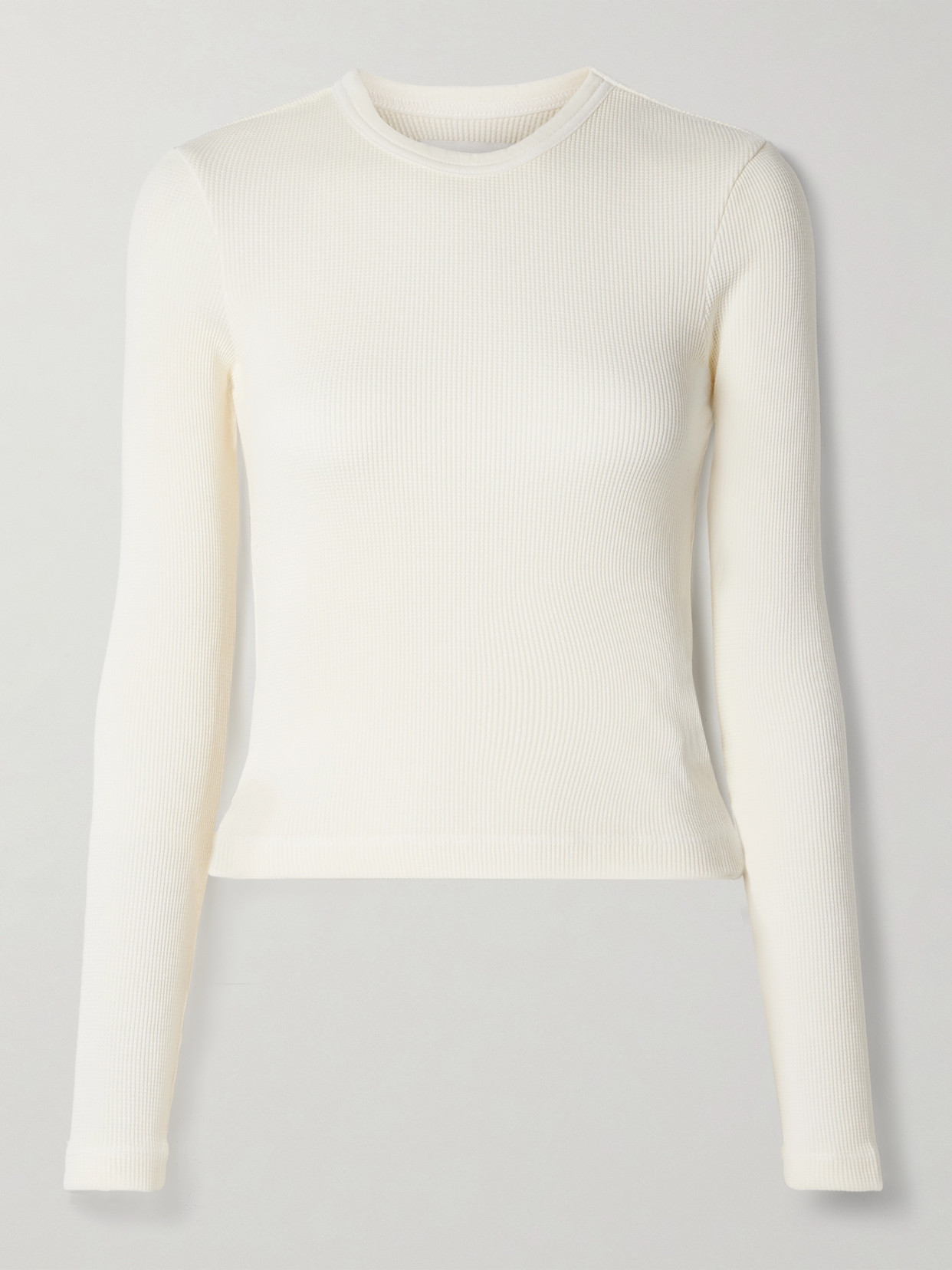 Citizens Of Humanity Pilar Cropped Waffle-knit Cotton T-shirt In Off-white