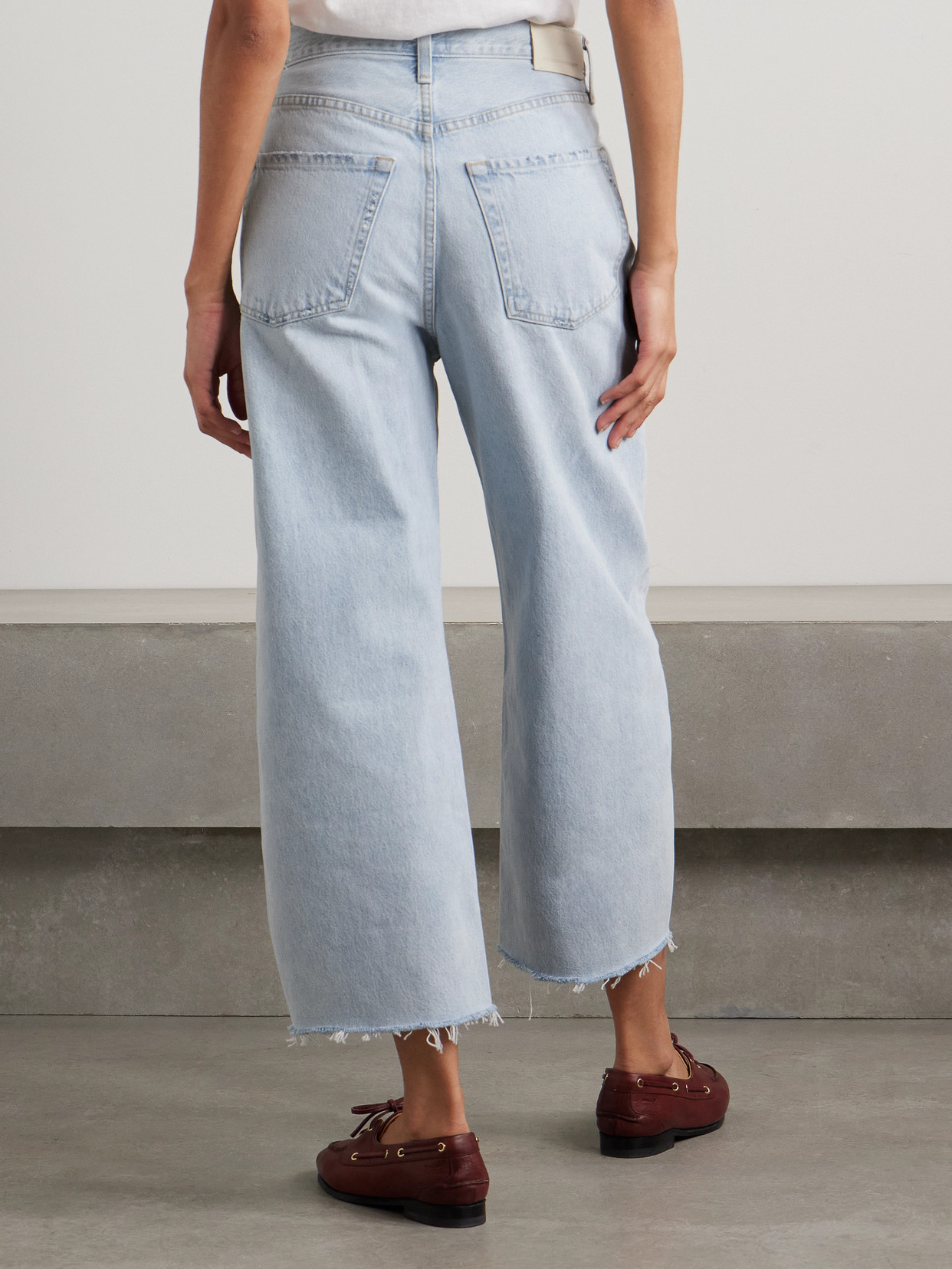 Citizen Of Humanity Ayla Cropped Frayed High-rise Wide-leg Jeans In Blue