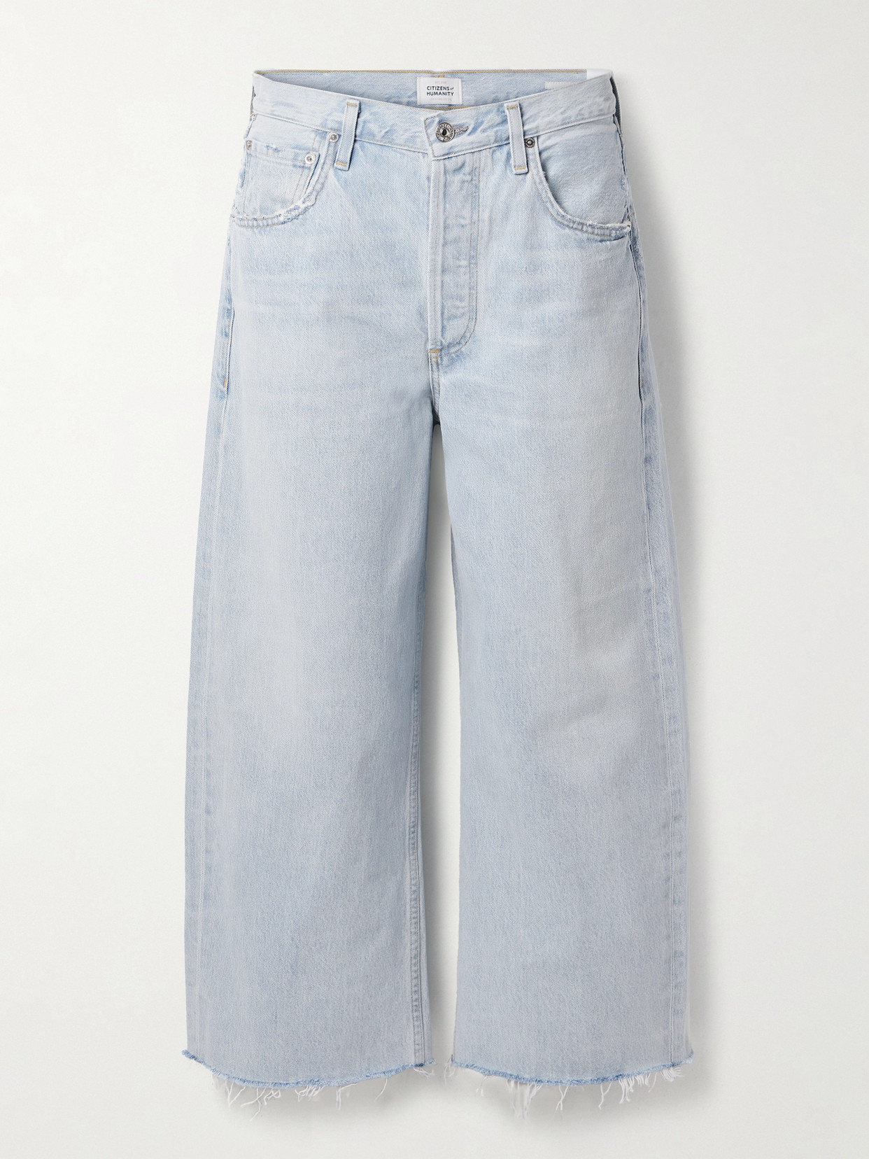 Citizens Of Humanity Ayla Cropped Frayed High-rise Wide-leg Jeans In Blue