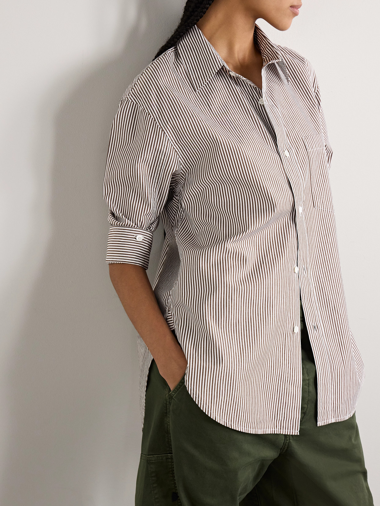 Citizen Of Humanity Kayla Striped Cotton-poplin Shirt In Brown