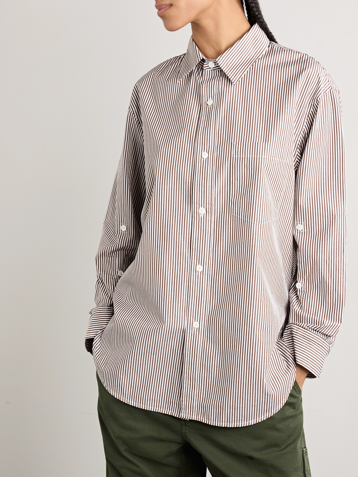 Citizen Of Humanity Kayla Striped Cotton-poplin Shirt In Brown