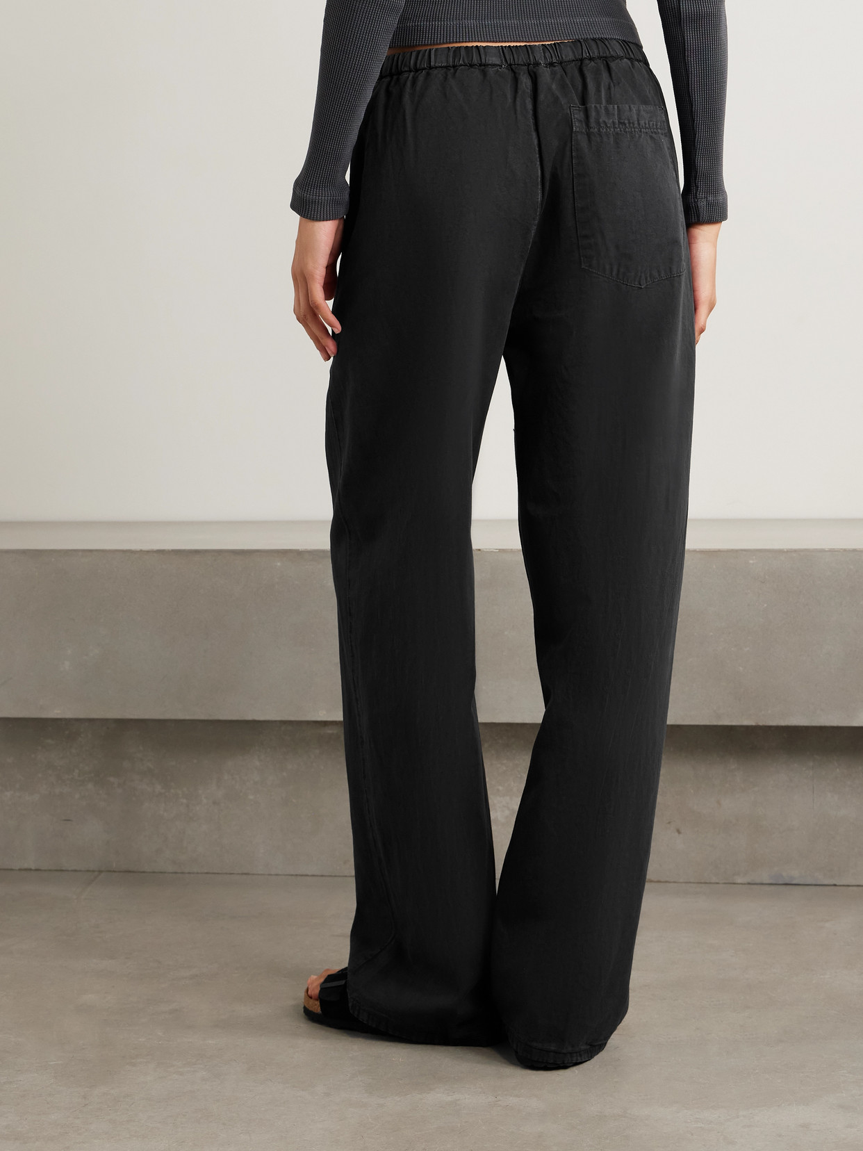 Citizen Of Humanity Aurora Cotton And Linen-blend Wide-leg Pants In Black