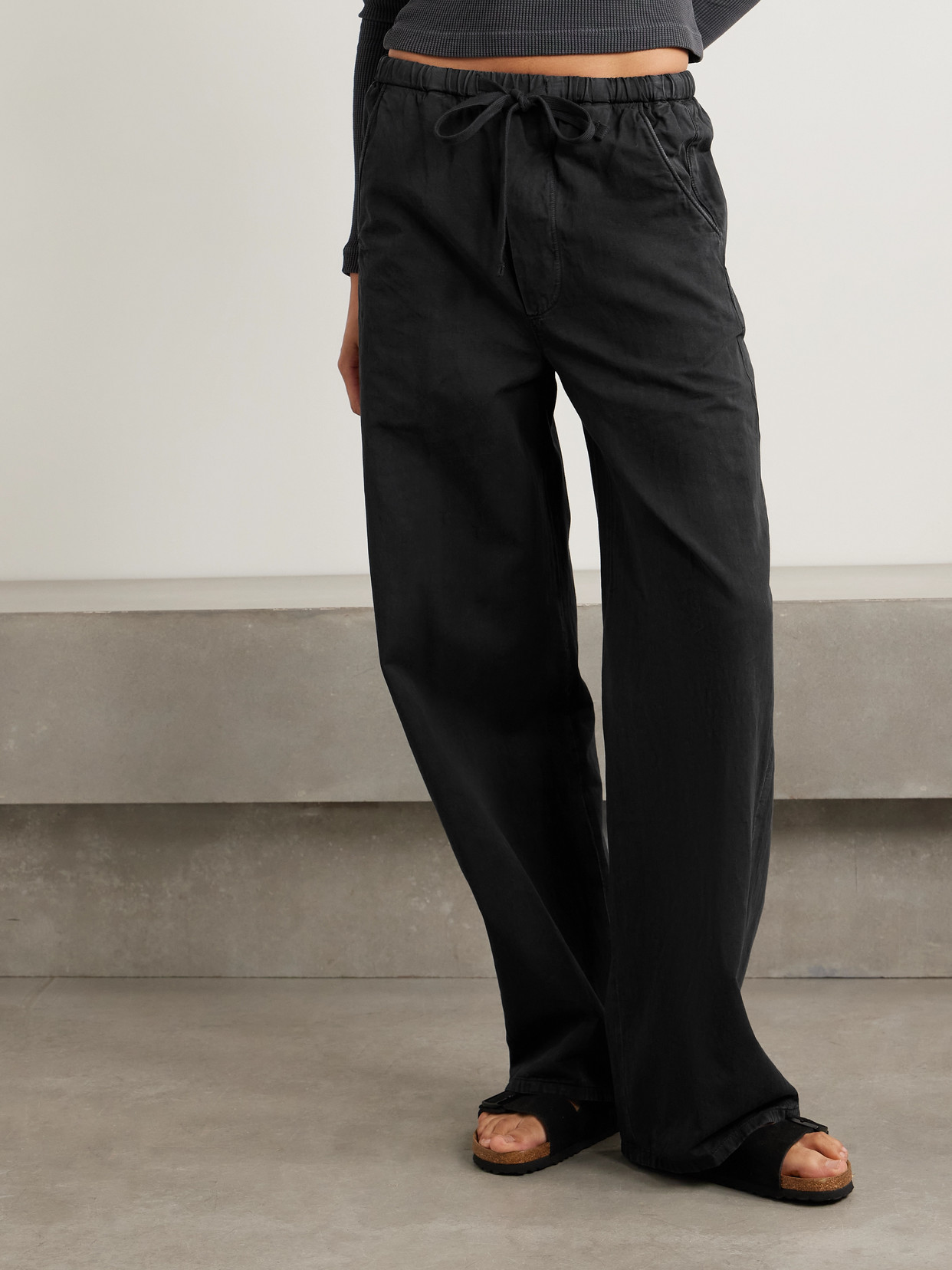 Citizen Of Humanity Aurora Cotton And Linen-blend Wide-leg Pants In Black