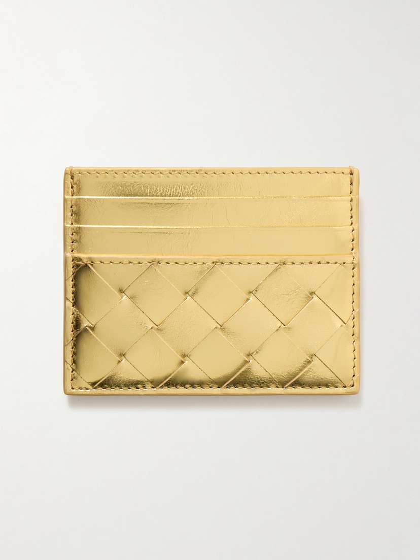 Bottega Veneta Metallic Intrecciato Leather Cardholder