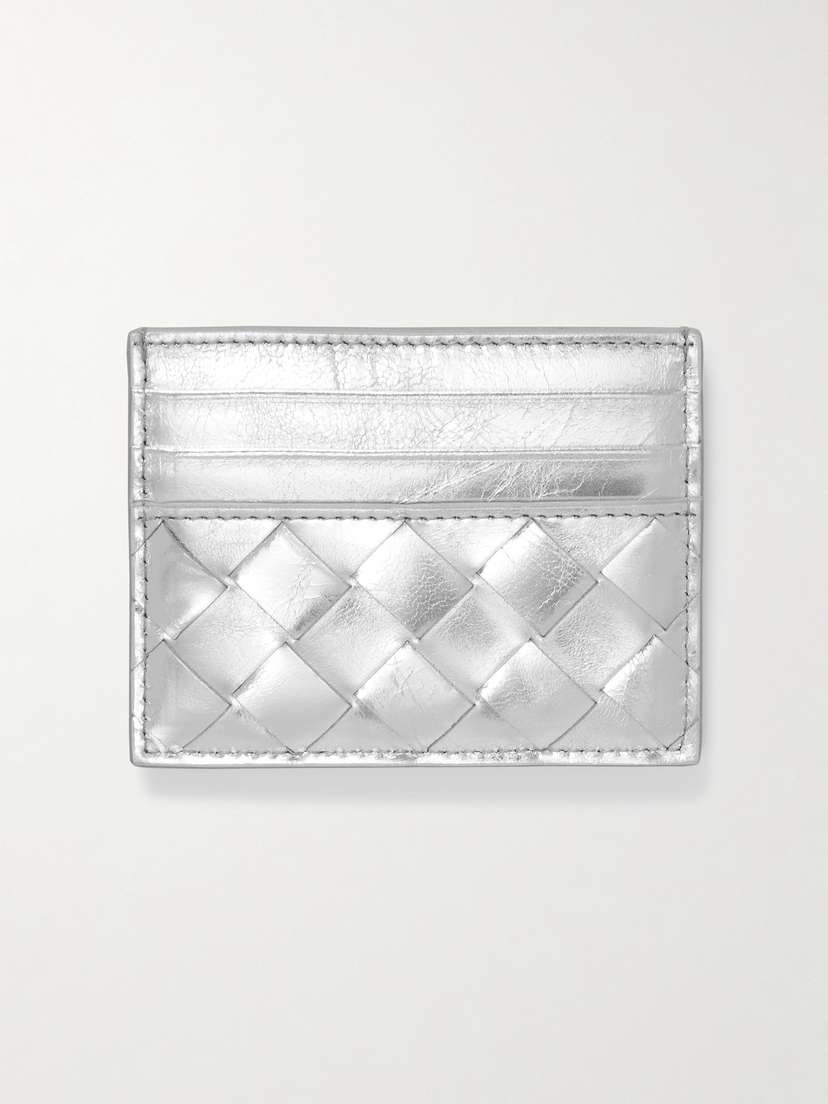 Bottega Veneta Metallic Intrecciato Leather Cardholder