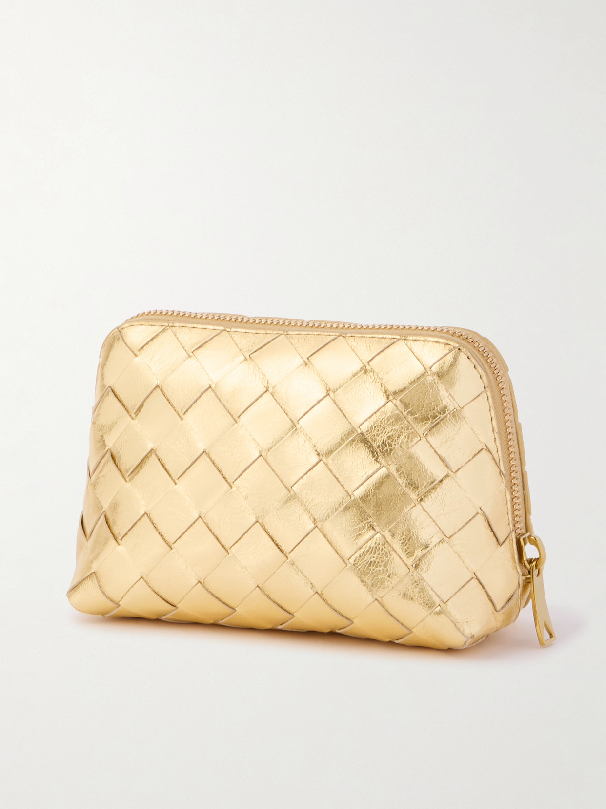 Bottega Veneta Womens Gold-m Brass Intrecciato Metallic-leather Pouch In Gold