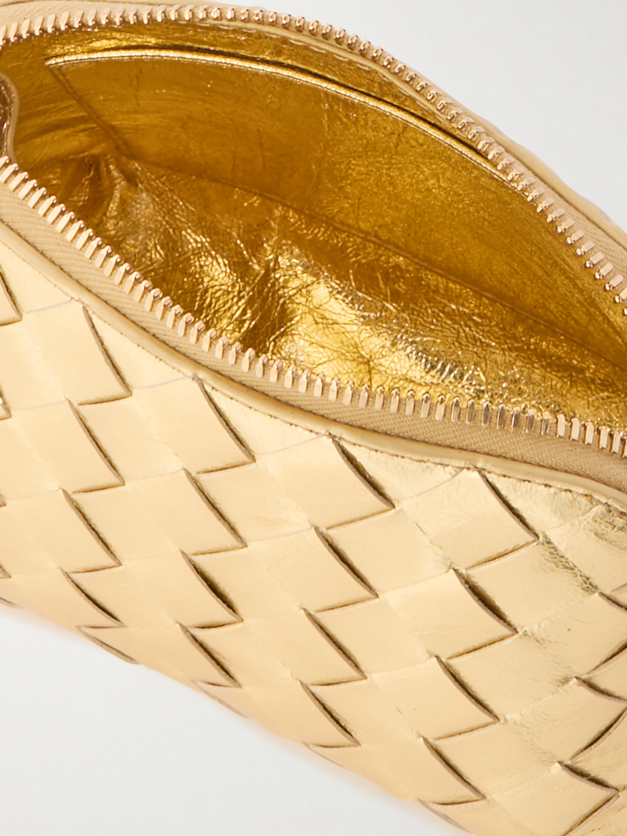 Bottega Veneta Womens Gold-m Brass Intrecciato Metallic-leather Pouch In Gold