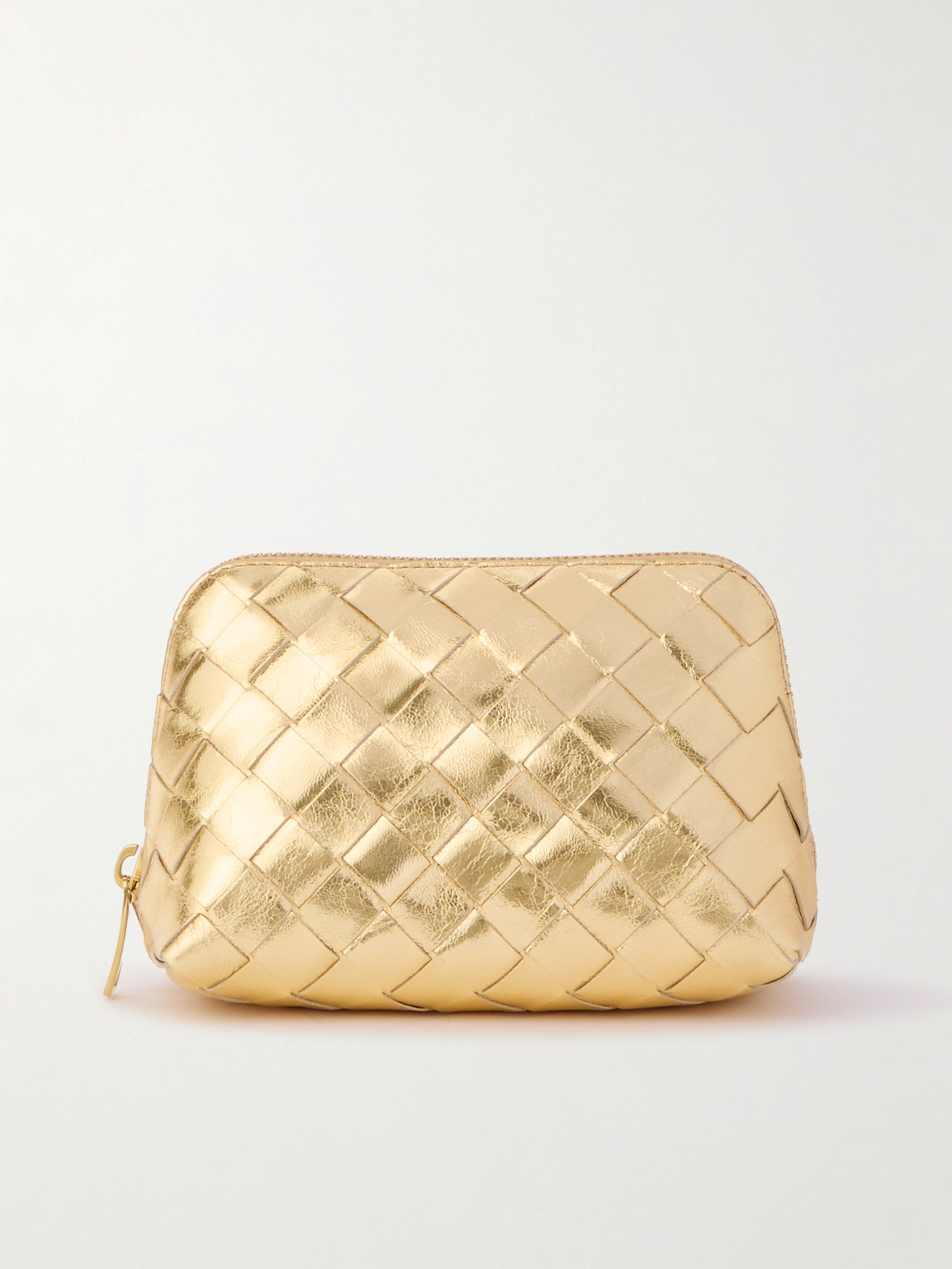 Bottega Veneta Womens Gold-m Brass Intrecciato Metallic-leather Pouch In Gold